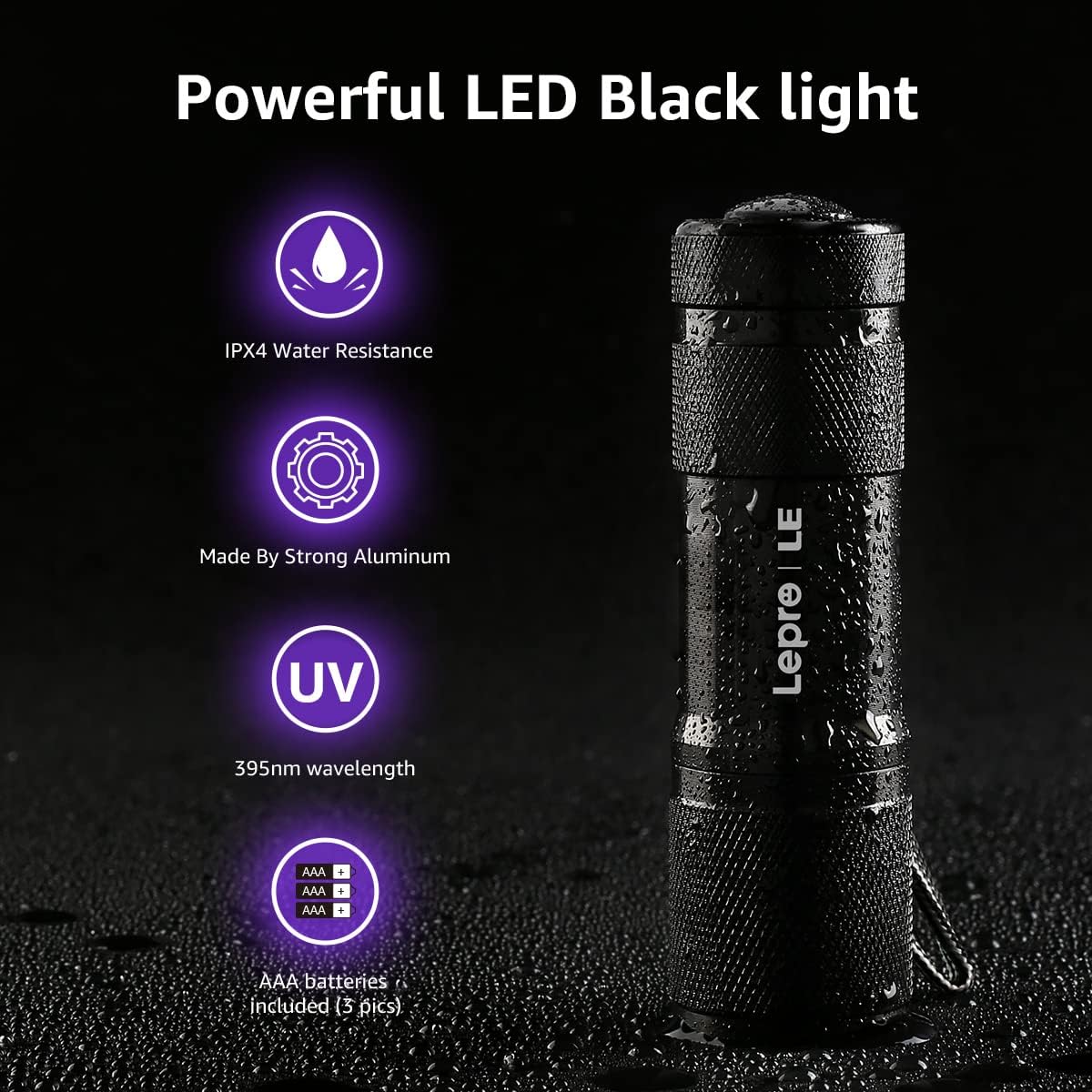 Lepro LE UV Torch 9 LED 395nm Ultraviolet Flashlight Blacklight Detector for Pet Urine Stain Bed Bugs