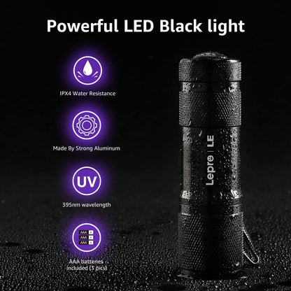 Lepro LE UV Torch 9 LED 395nm Ultraviolet Flashlight Blacklight Detector for Pet Urine Stain Bed Bugs