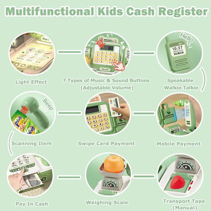 AquaFalcon Kids Pretend Cash Register Playset with Scanner and Money