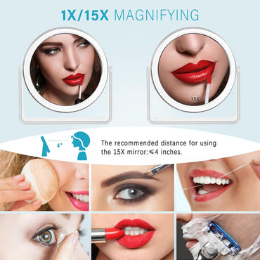 15X Double‑Sided Travel Magnifying Makeup Mirror with 360° Rotation