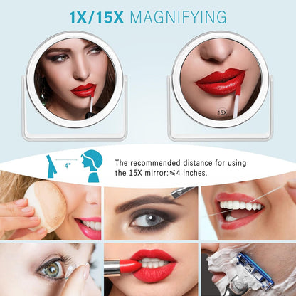 15X Double‑Sided Travel Magnifying Makeup Mirror with 360° Rotation