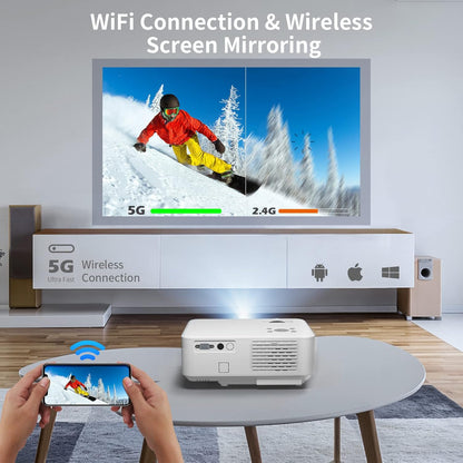 Giaomar Mini Projector: 1080P Full HD, 4K Supported, WiFi, Bluetooth, Portable Home Theater