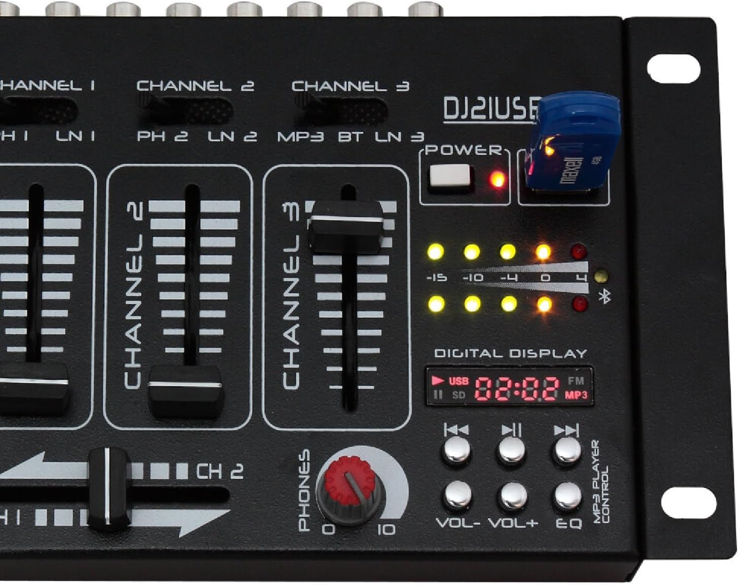 Ibiza DJ21USB-BT Bluetooth USB 4-Channel 7-Input DJ Mixer Console
