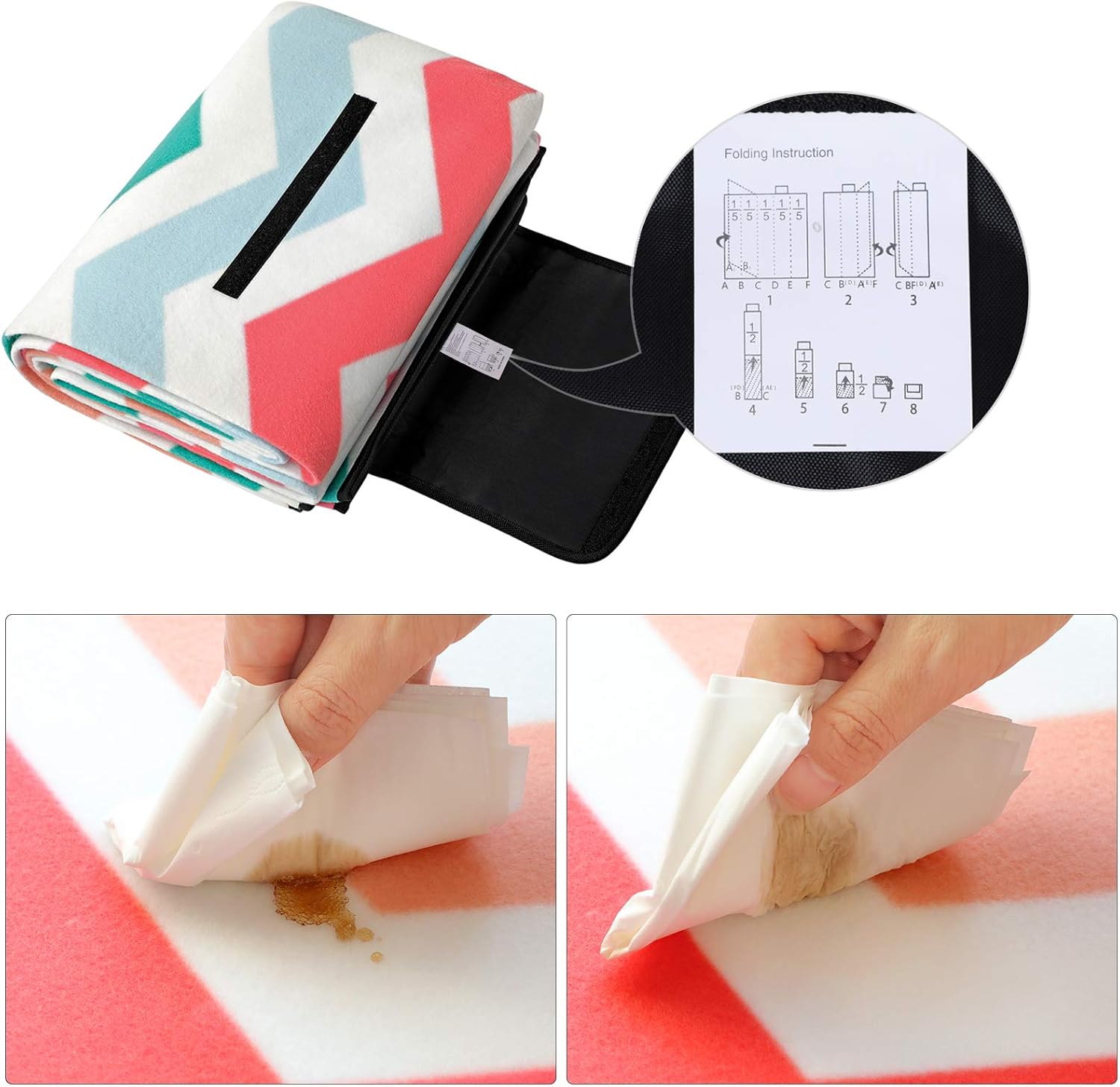 SONGMICS Waterproof Foldable Picnic Blanket 150x200cm Red Wave