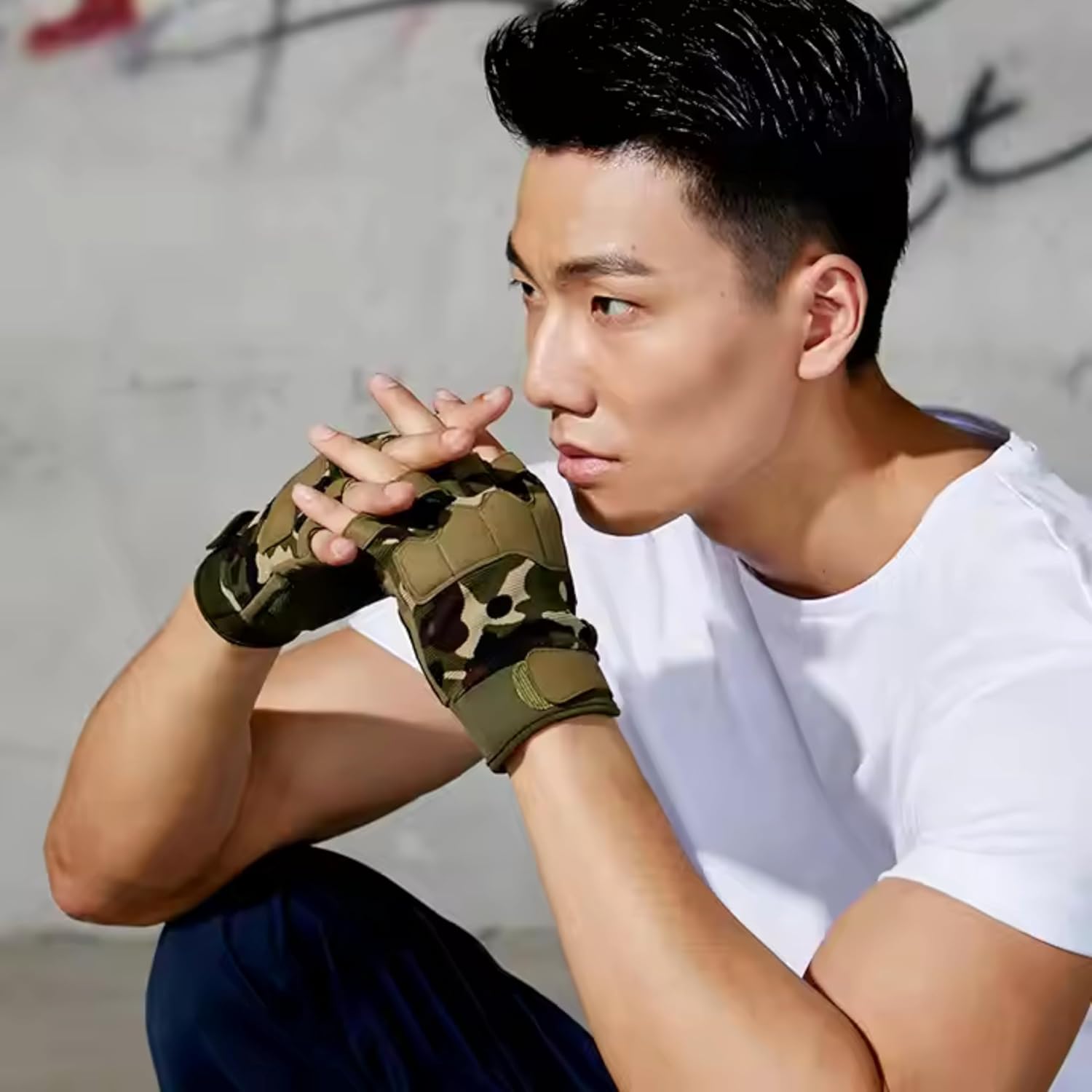 Half-Finger Tactical Gloves Jungle Camouflage Breathable Lightweight Outdoor Gear