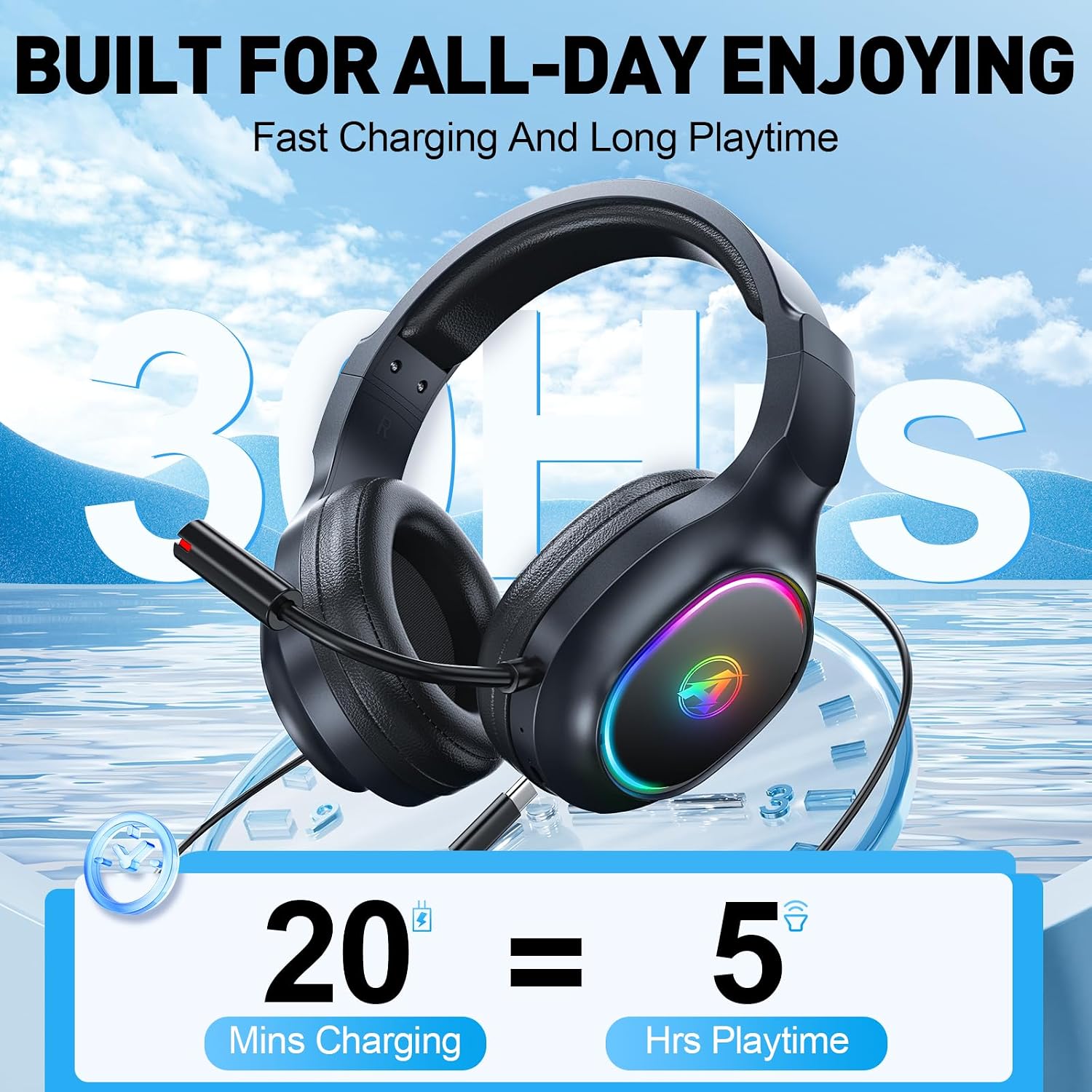 Awinnasey PH1 Wireless Gaming Headset 2.4GHz Bluetooth 7.1 Surround Sound Over-Ear with Mic for PS5 PS4 PC Switch