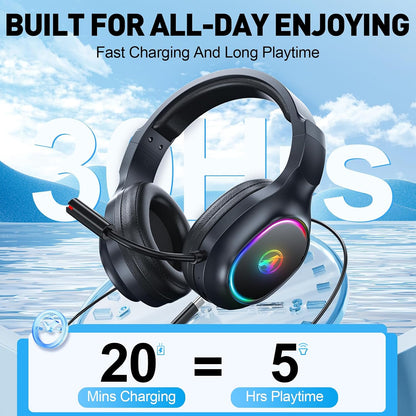 Awinnasey PH1 Wireless Gaming Headset 2.4GHz Bluetooth 7.1 Surround Sound Over-Ear with Mic for PS5 PS4 PC Switch