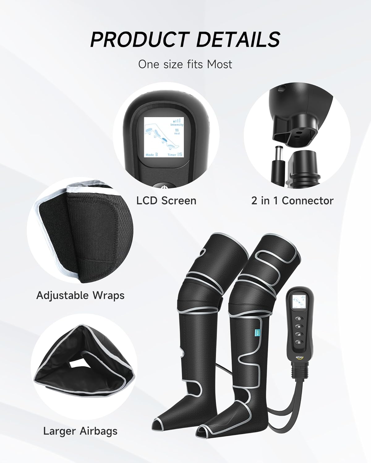 ALLJOY Heated Leg Massager with Compression, 5 Modes, 4 Intensities