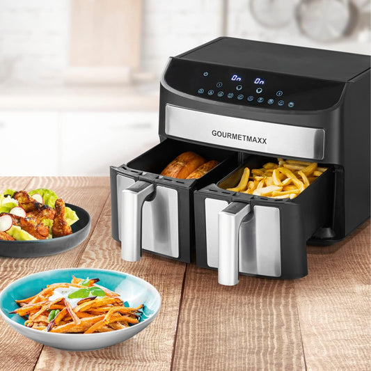 GOURMETmaxx 7L Double Chamber Hot Air Fryer – Low Fat, 10 Programs, Touchscreen