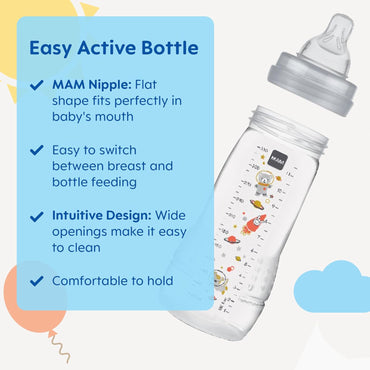 MAM Easy Active Baby Bottles 11oz Fast Flow Skinsoft Nipple BPA-Free 4+ Months