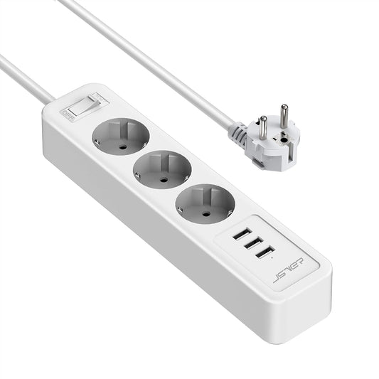 JSVER 3038 Power Strip with 3 AC Outlets & USB Ports
