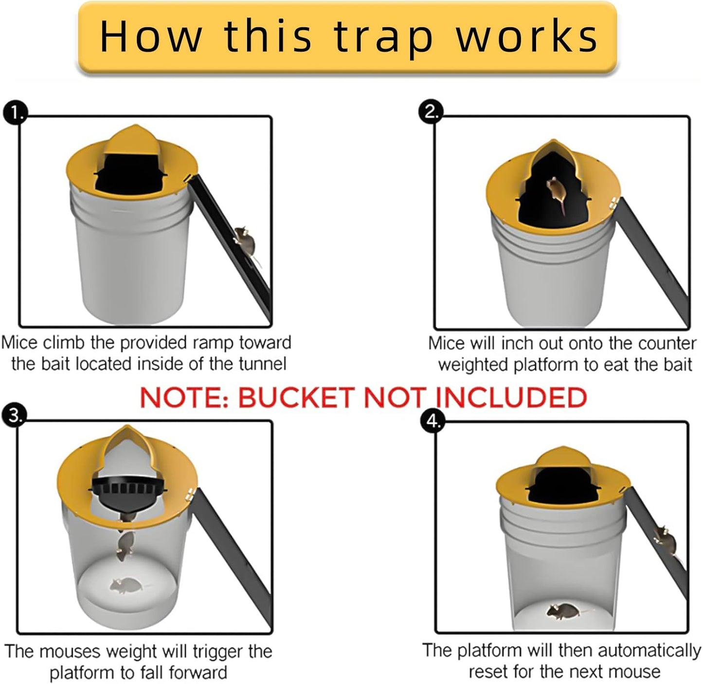 Foldable Mouse Trap with Automatic Reset Bucket Lid – 30 Catch