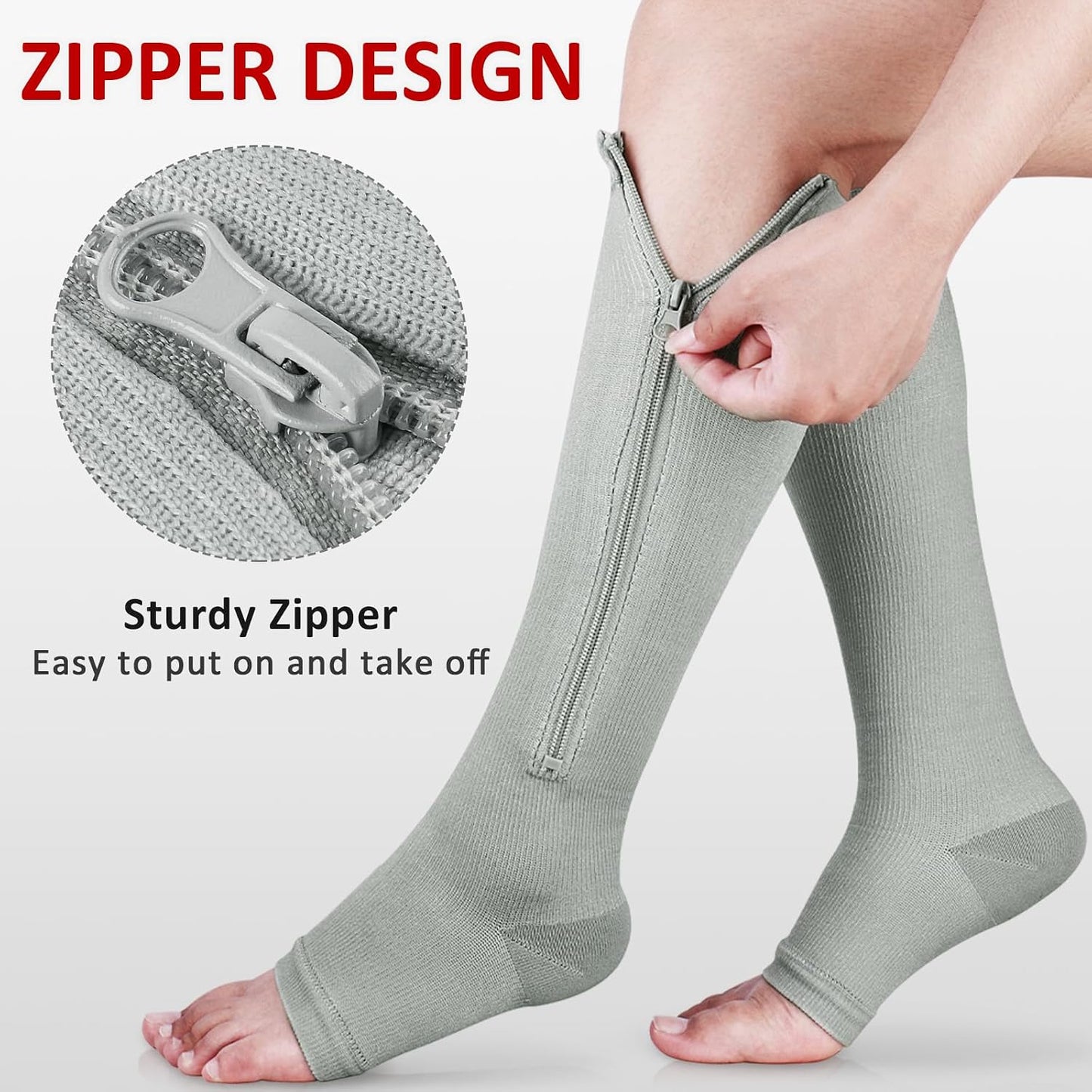 Ailaka AI-UW-022 Unisex Zipper Compression Socks 15-20 mmHg 3 Pairs