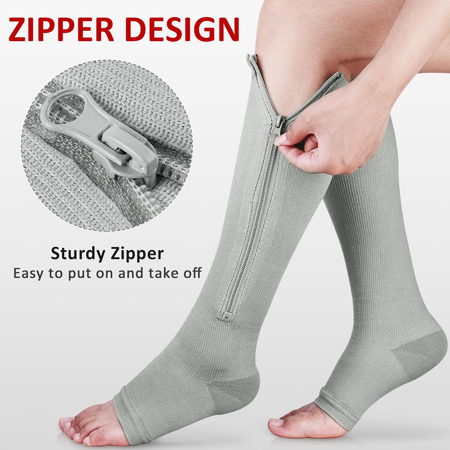 Ailaka AI-UW-022 Unisex Zipper Compression Socks 15-20 mmHg 3 Pairs