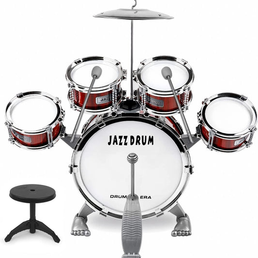 COOLBABY Red Toddler Drum Kit with Stool – 5‑Piece Jazz Set