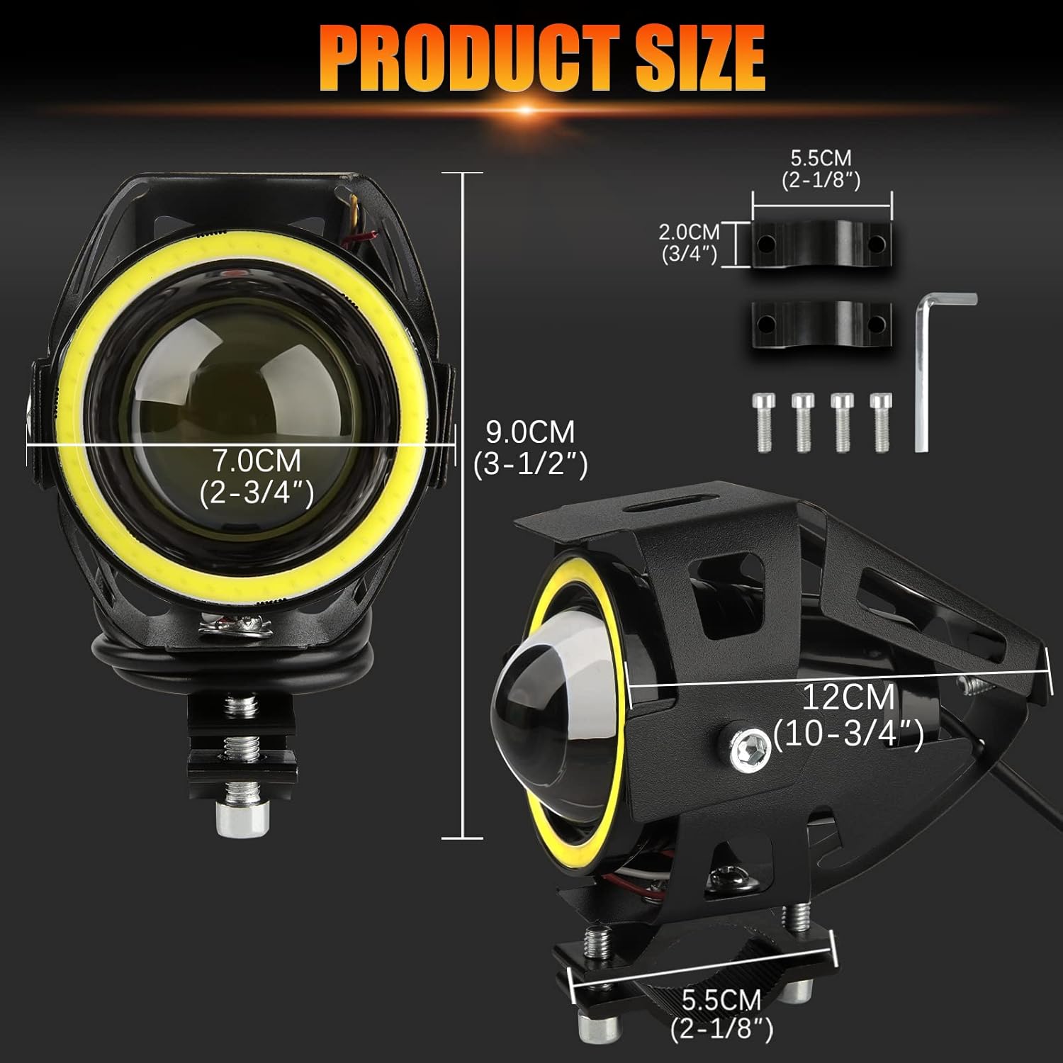 DREAMIZER U7 LED Motorcycle Headlights: White Angel Eye Halo Fog Lights, Dual Pack