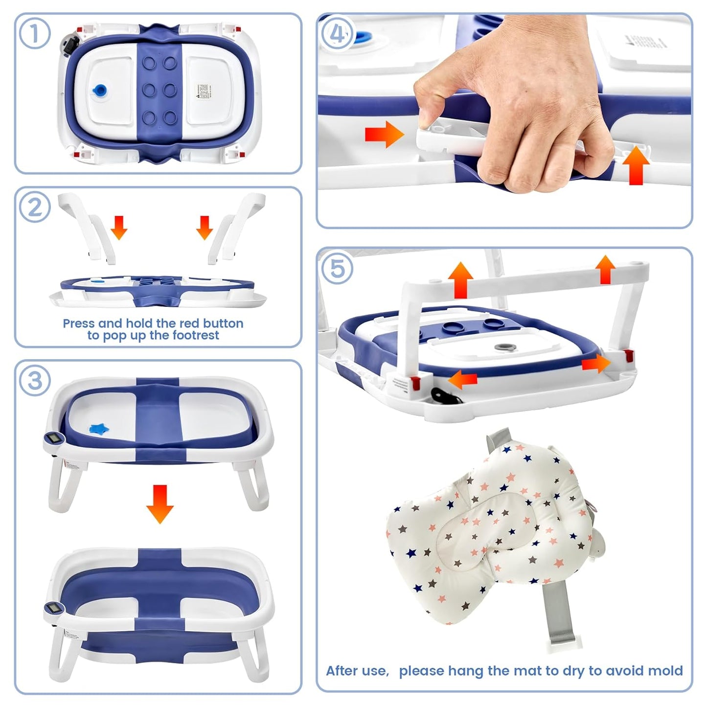 AVIDOR Collapsible Baby Bathtub with Soft Cushion and Non‑Slip Grip