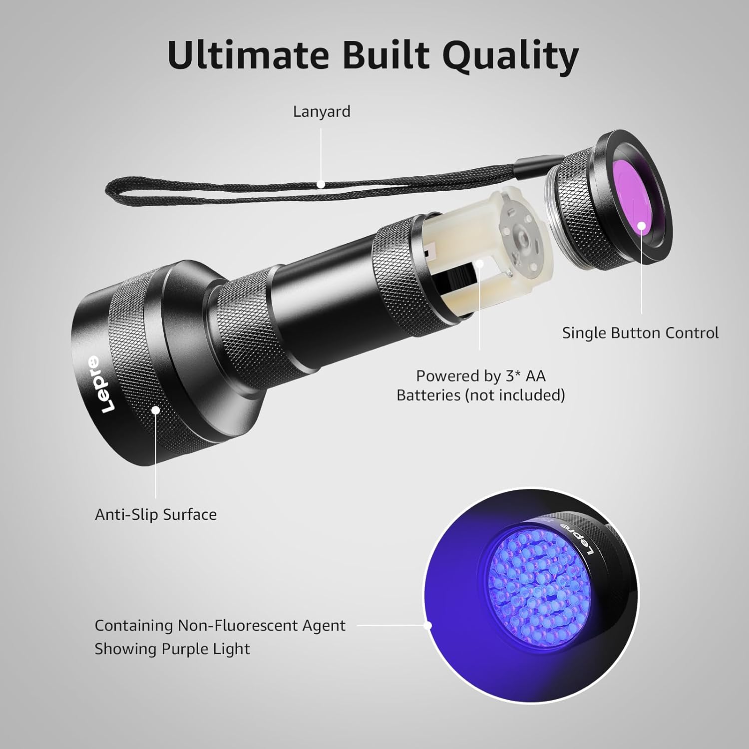 Lepro 51-LED UV Flashlight – Portable Blacklight for Pet Urine Detection