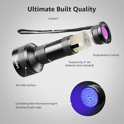 Lepro 51-LED UV Flashlight – Portable Blacklight for Pet Urine Detection