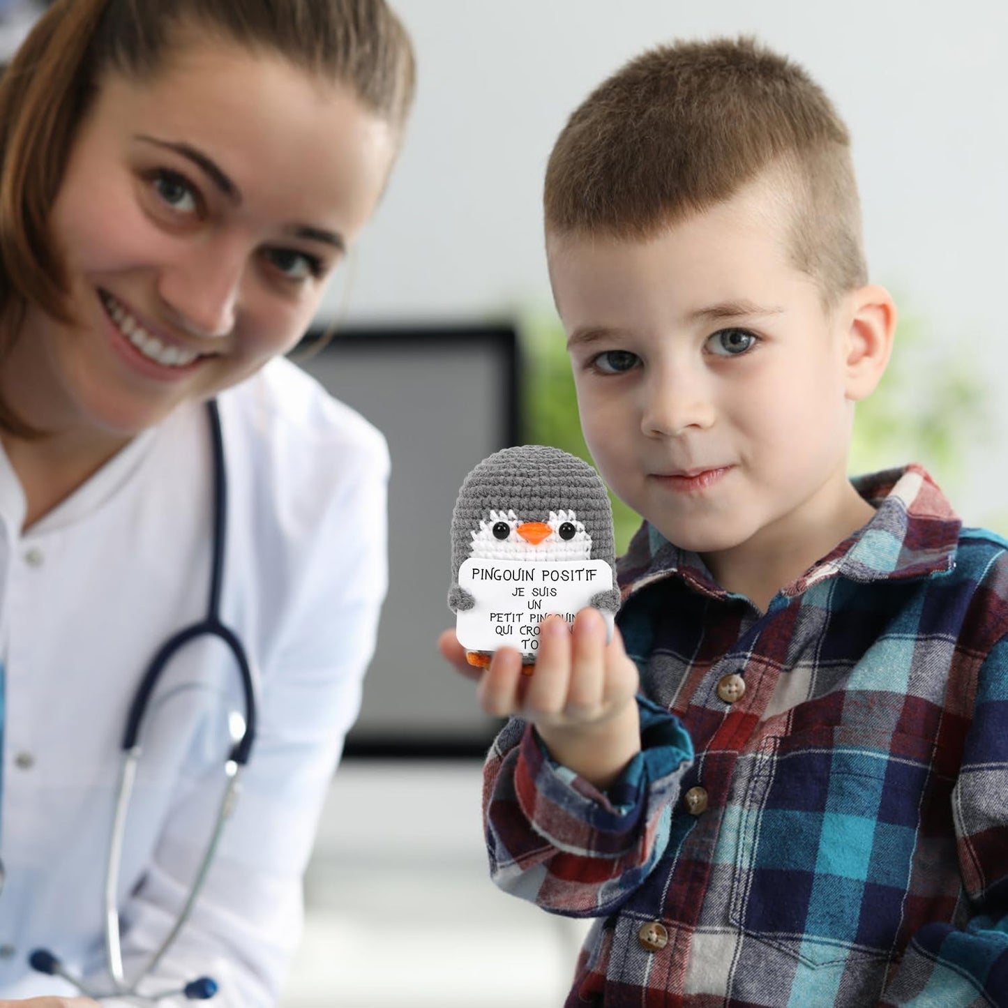 Positive Penguin Plush Toy with Inspirational Card and Storage Pouch