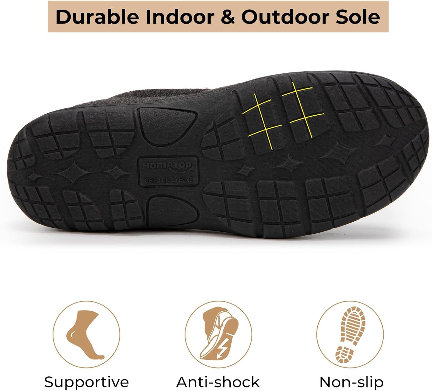 HomeTop Men's Memory Foam Moccasin Slippers Indoor and Outdoor Warm Fuzzy Fleece House Shoes