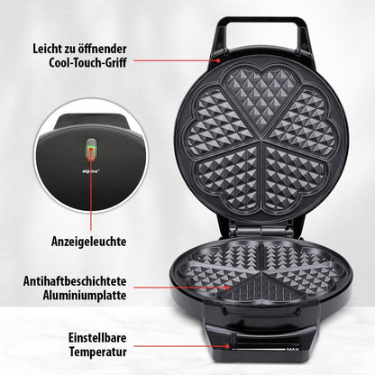 Alpina Heart-Shaped Waffle Maker 1000W Black