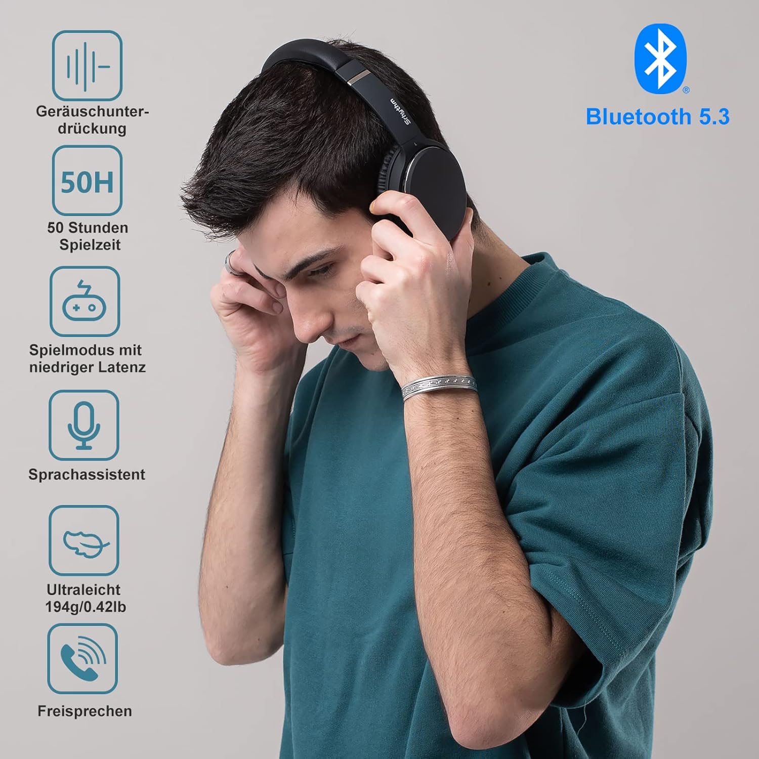 Srhythm NC25 Ultra-Light Over-Ear ANC Bluetooth Headphones with 50h Battery