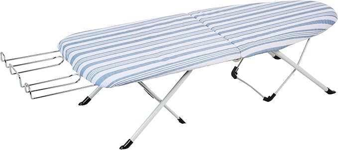 Honey-Can-Do Blue Stripe Foldable Tabletop Ironing Board with Rest