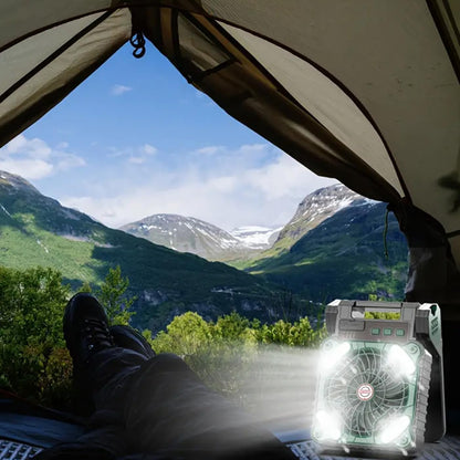 Alokrupswam SF-1 Solar Camping Fan with Phone Charger and LED Light
