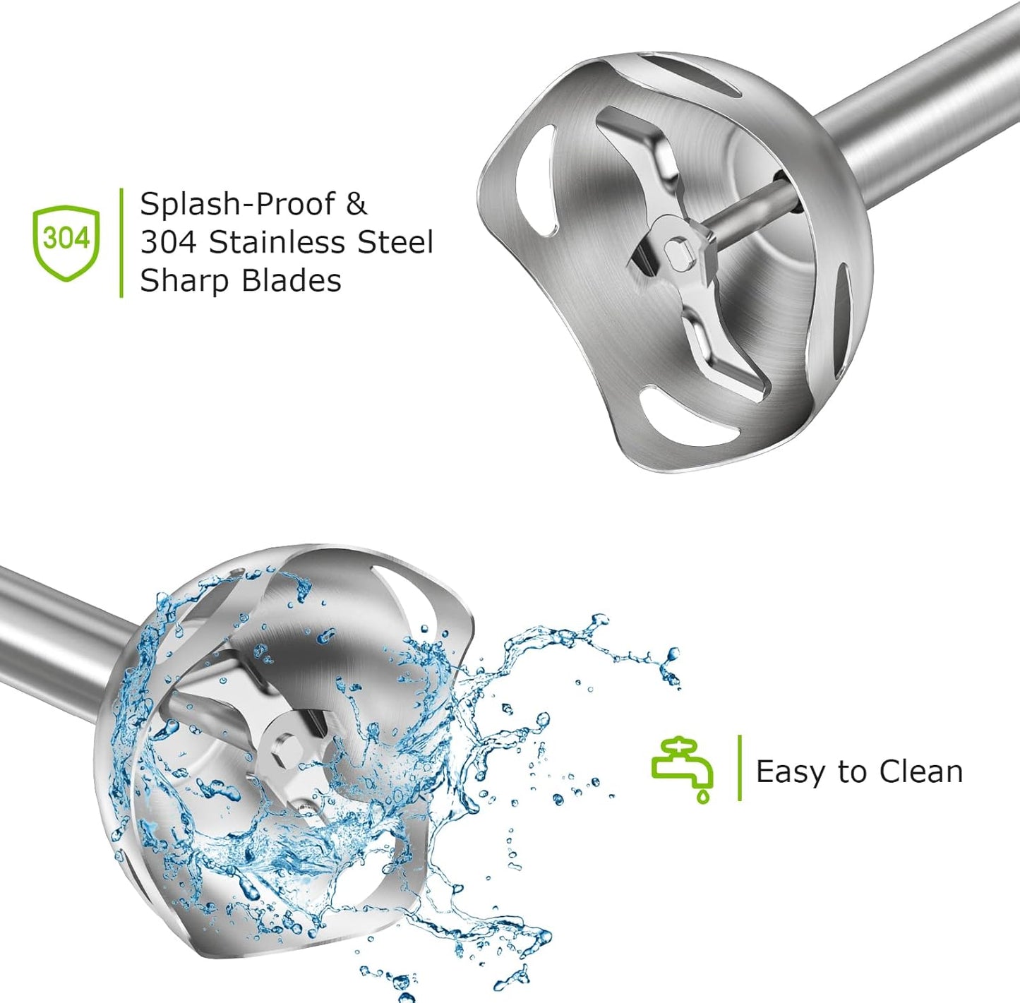 Bonsenkitchen 12-Speed Immersion Hand Blender with Stainless Steel Blade