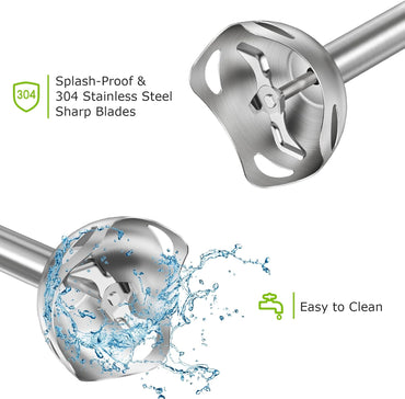 Bonsenkitchen 12-Speed Immersion Hand Blender with Stainless Steel Blade