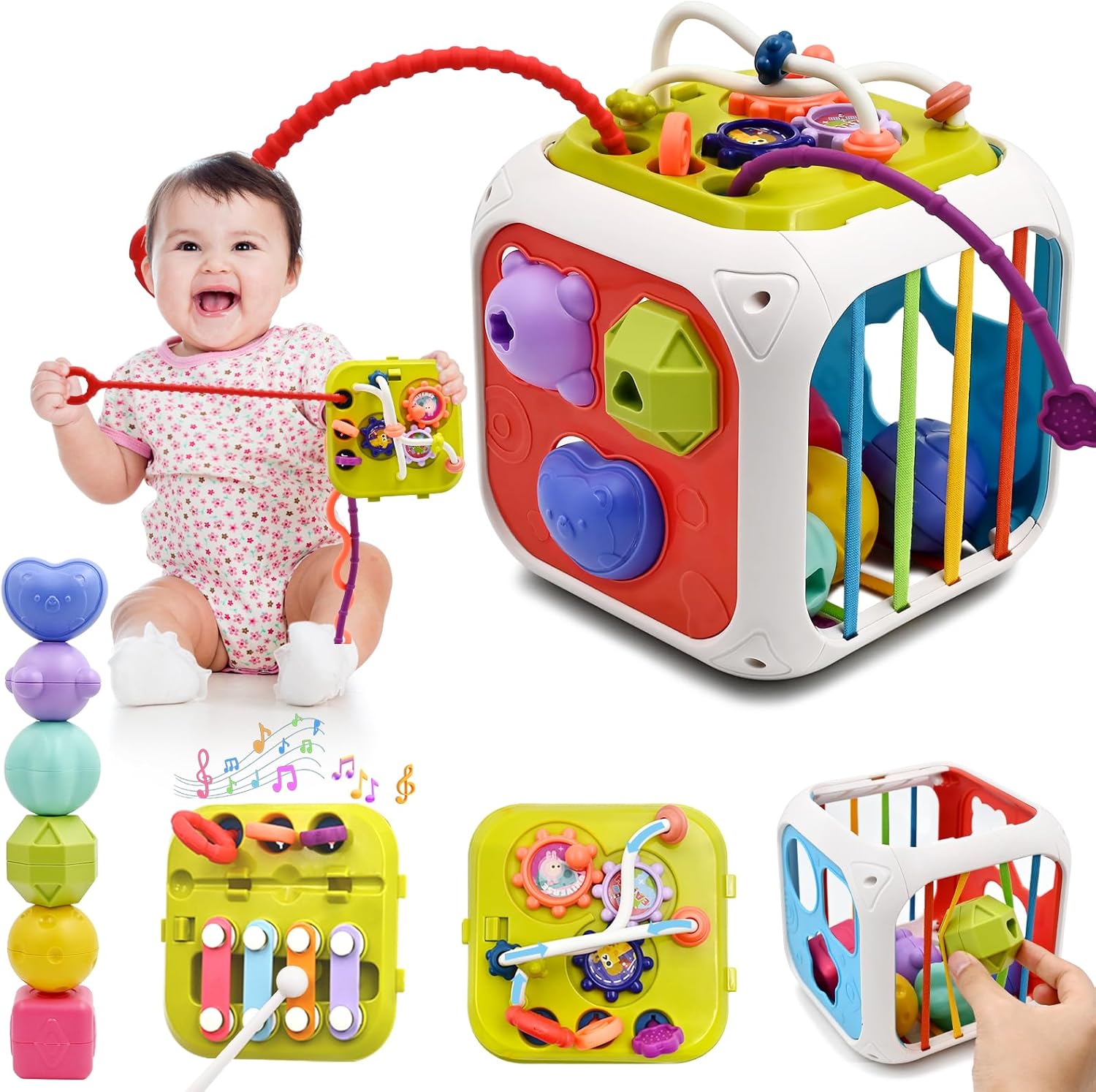 AiTuiTui 7-in-1 Montessori Activity Cube for Toddlers Learning