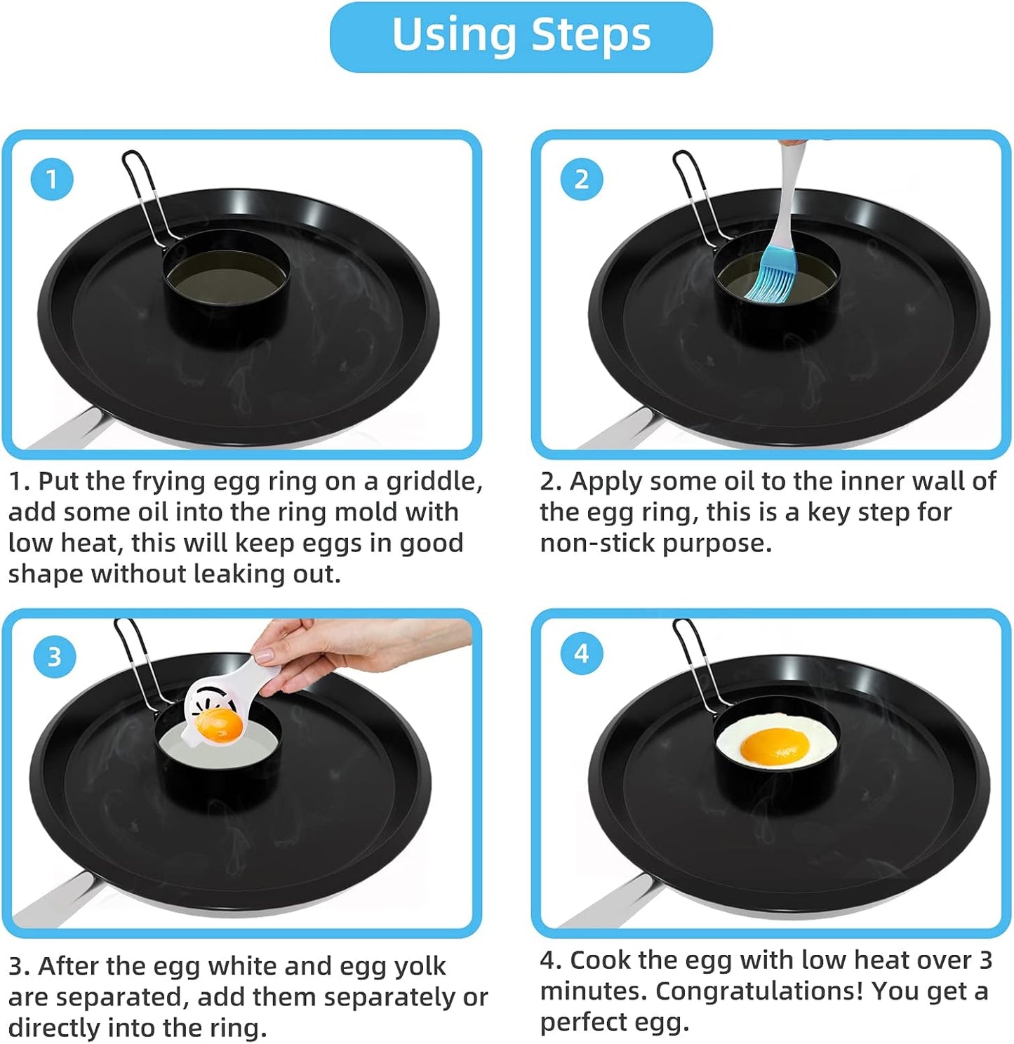 Ameupin Nonstick Stainless Steel Egg Rings 4 Pack