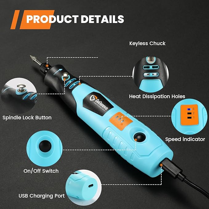 GoGonova 4V Cordless Rechargeable Rotary Tool Kit with 3-Speeds and 43 Accessories