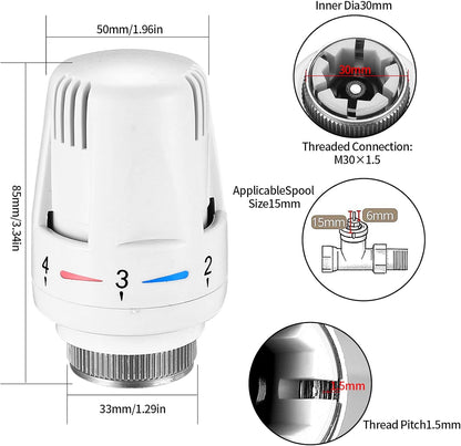 Thermostatic Radiator Head 3 Pack M30x1.5 Smart Valve Replacement for Home Heating