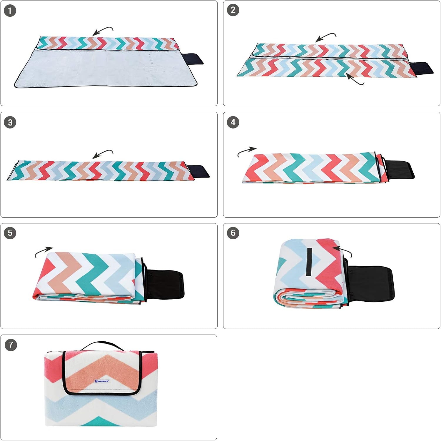 SONGMICS Waterproof Foldable Picnic Blanket 150x200cm Red Wave