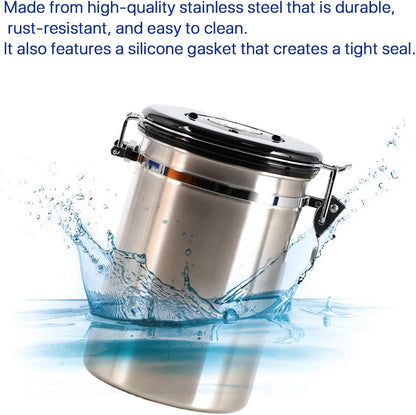 SUEIANNMN 1.8L Airtight Stainless Steel Coffee Canister with Freshness Tracker