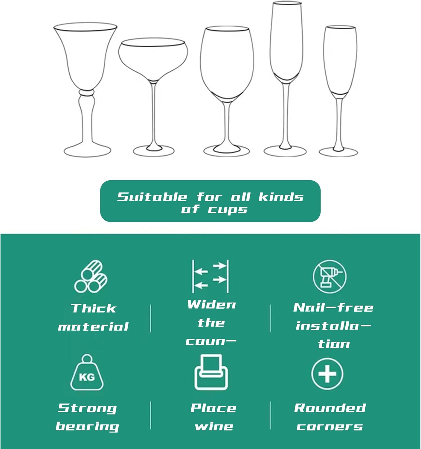 2 Pack Plastic Wine Glass Rack – Punch‑Free Under‑Cabinet (White)