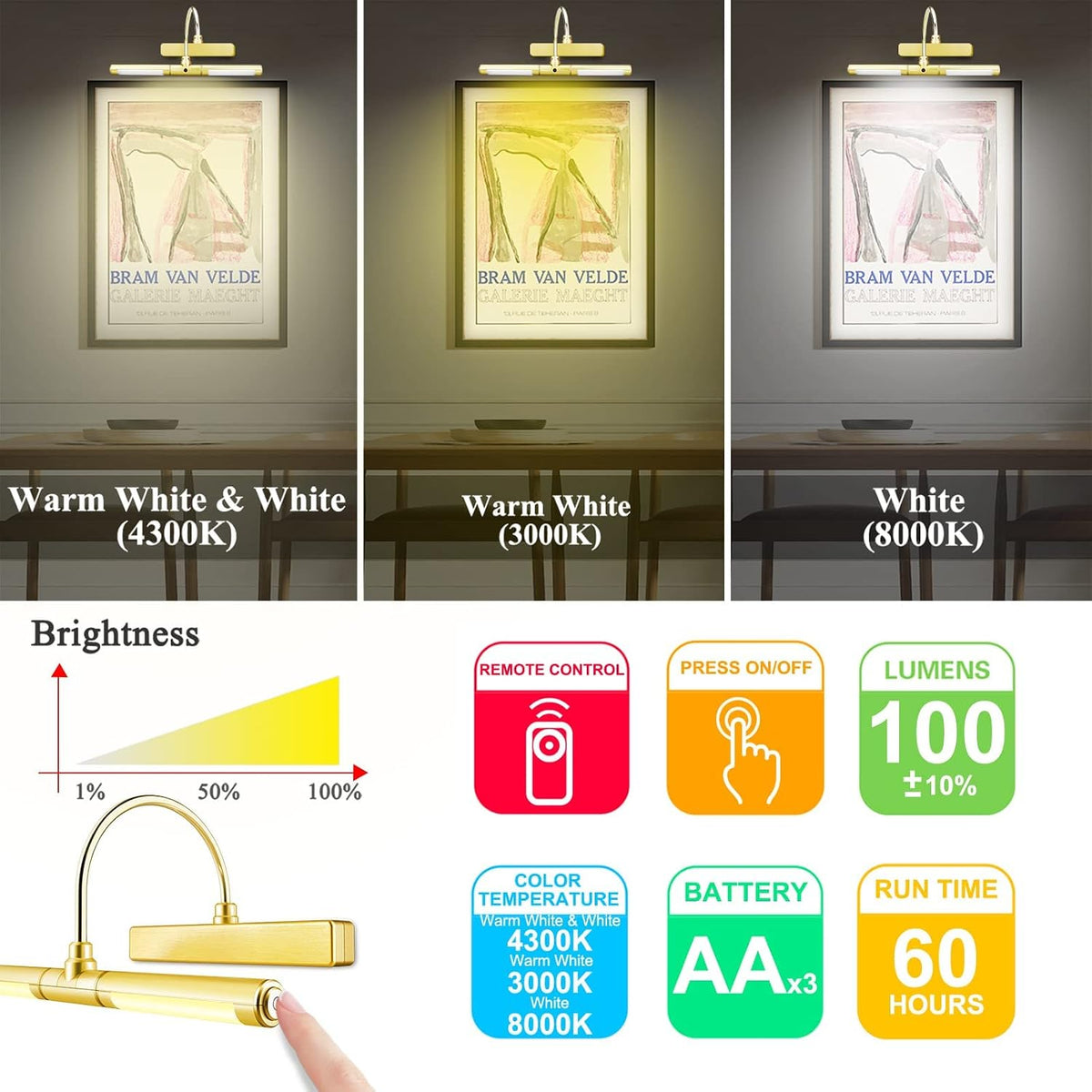 BIGLIGHT B601 Gold-FL LED Picture Light 100lm 33cm