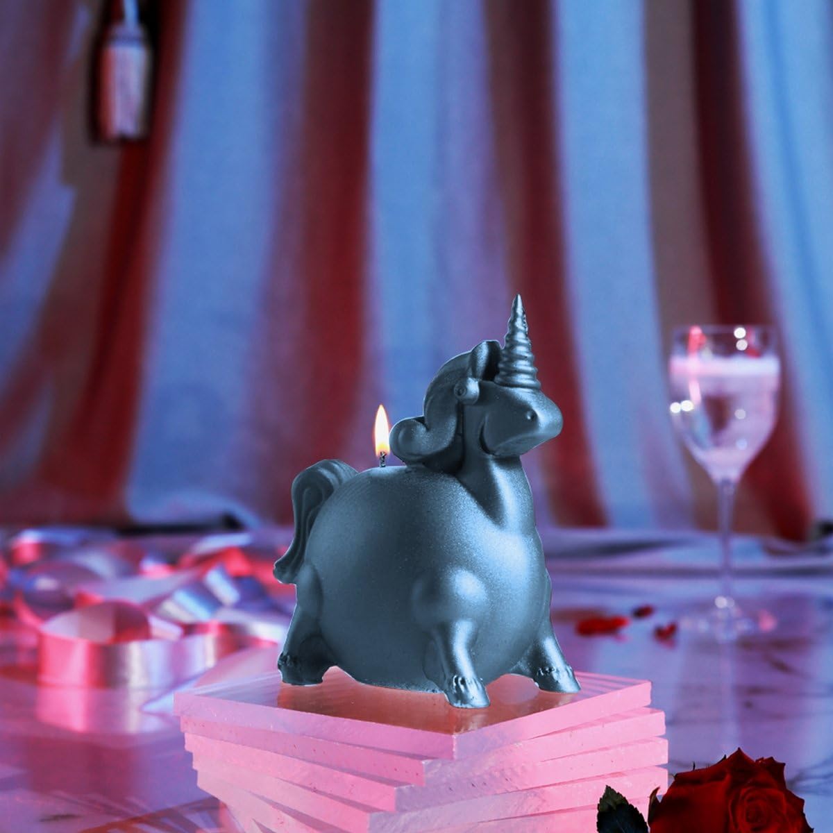 Candellana Low Poly Unicorn Decorative Candle Light Blue Handcrafted