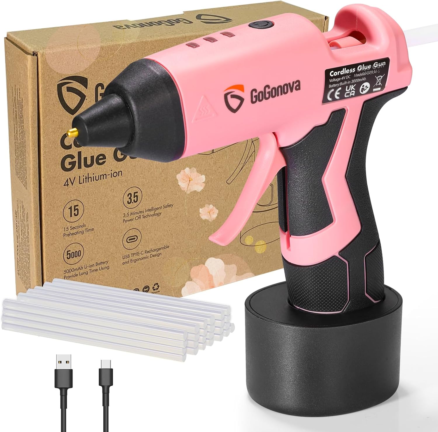 GoGonova Cordless Hot Glue Gun Kit with 25 Glue Sticks, Fast Heating