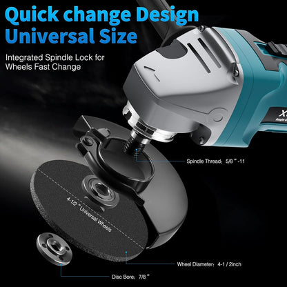 20V Cordless Brushless Angle Grinder 125mm with 3 Wheels