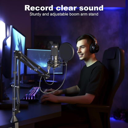 Aokeo AK-60 USB Condenser Microphone Kit – 192kHz/24bit Cardioid Mic with Boom Arm, Shock Mount & Pop Filter