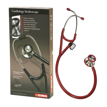 Gima 32551 Dual‑Head Cardiology Stethoscope with Burgundy PVC Tube