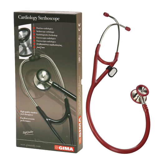 Gima 32551 Dual‑Head Cardiology Stethoscope with Burgundy PVC Tube