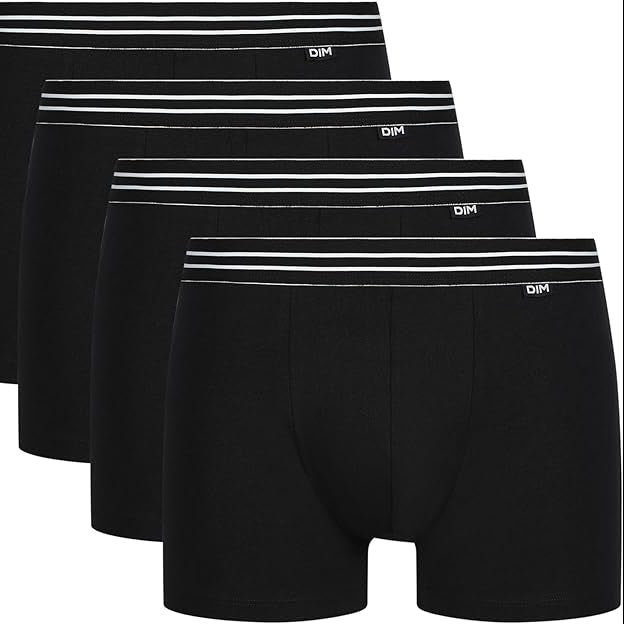 DIM Men's Stretch Cotton Boxer Shorts Pack of Four Black