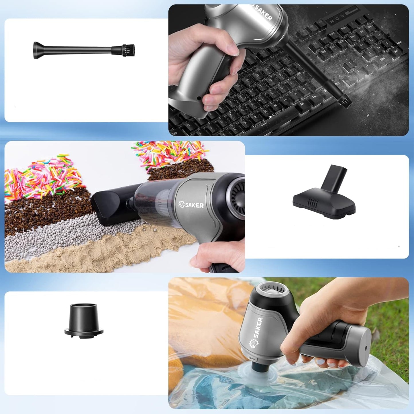 Saker 3-in-1 Cordless Handheld Vacuum Cleaner with Brushless Motor