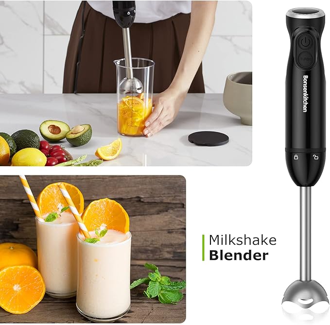 Powerful 1000W Stainless Steel Immersion Blender for Smoothies, Soups, Baby Food