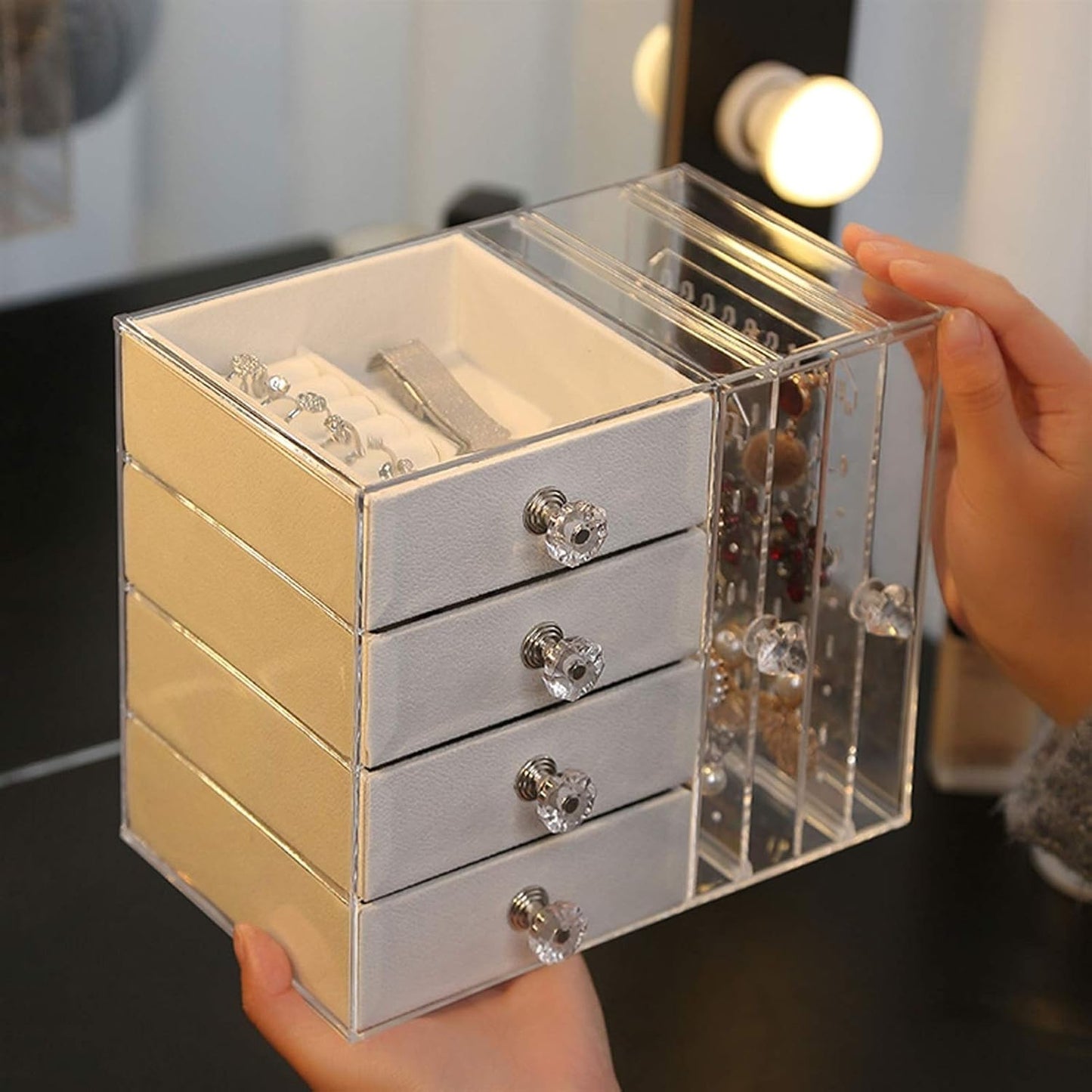 Clear Acrylic Jewelry Box with 4 Drawers and Earring Holder