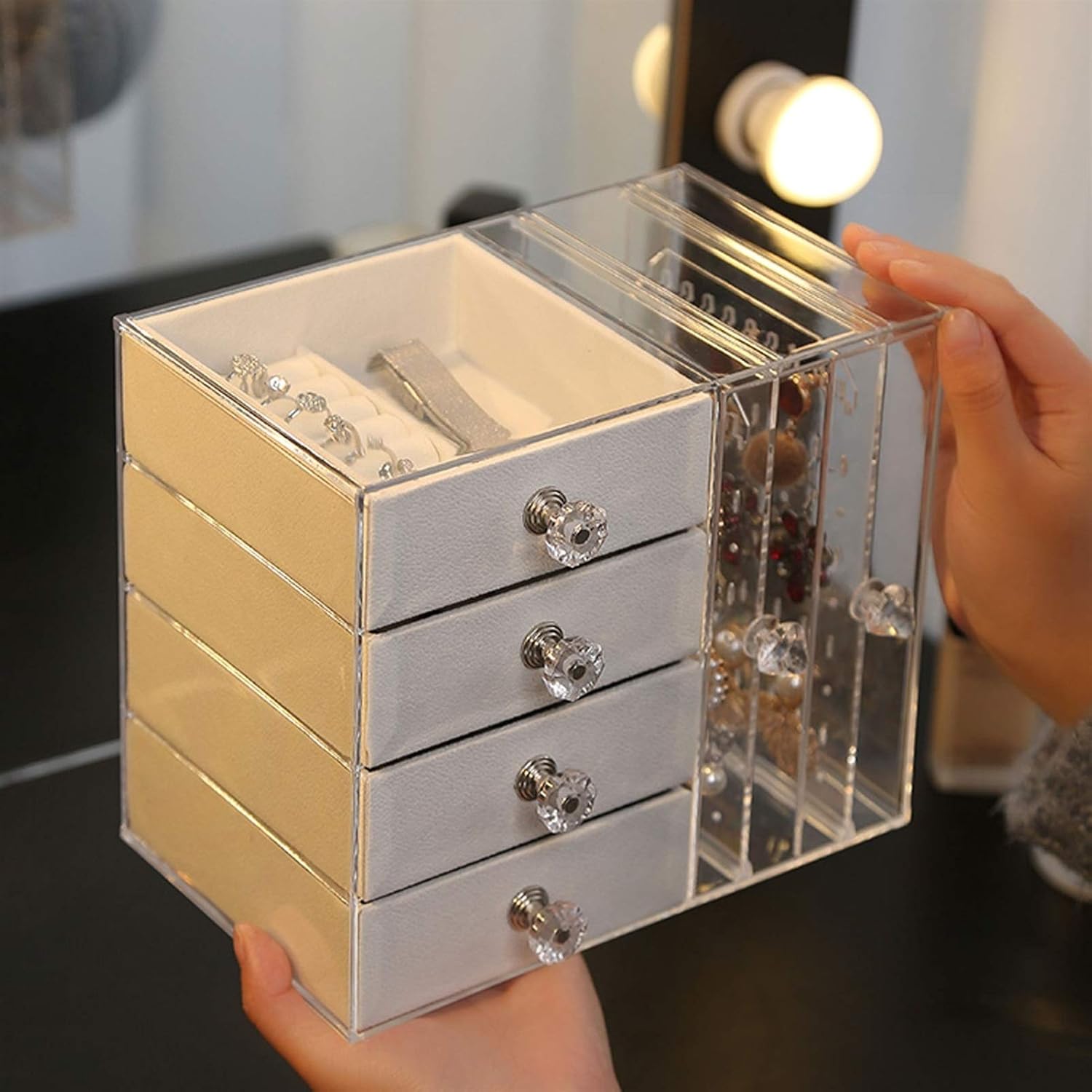 Clear Acrylic Jewelry Box with 4 Drawers and Earring Holder